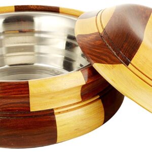 "9.5 INCH" Solid Wood Round Chapati Box for Kitchen | Serving Casserole Brown