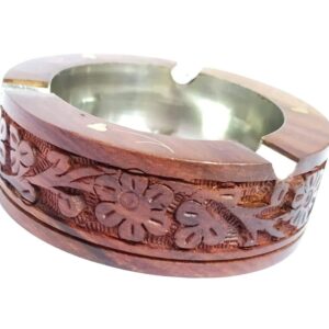 Carved Rose Wood and Brass Ash Tray/Cigarette Box