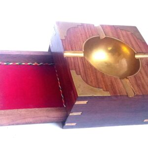 Rose Wood and Brass Ash Tray/Cigarette Box/Ash Tray with Drawer