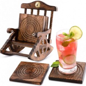 Beautiful Miniature Rocking Chair Design Wooden Tea Coffee Coaster Set