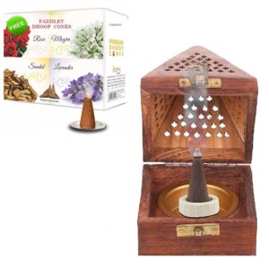 5"INCH Wooden Pyramid Shape Dhoop Batti /Incense Stick Holder /aggarbatti Stand with Free dhoop Cones in 4 fragrances