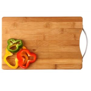 Large Non-Slip Wooden Bamboo Cutting Board with Antibacterial Surface with Stainless Steel Handle, Fruits Vegetables Meat Cutting
