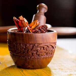 Fazzilet Brown Wood Kitchen Tool Set (Wood Carved Pestle and Mortar)