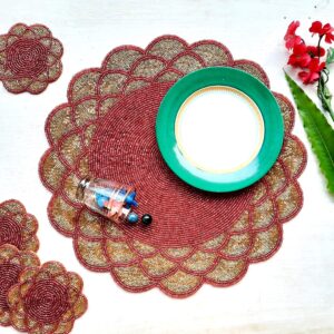 Fazzilet Handcrafted Beaded Round Table Mat - Net shape
