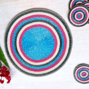 Fazzilet Handcrafted Multicoloured Beaded Round Table Mat - Round