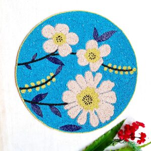 Fazzilet Beautiful Flower Design Handcrafted Beaded Round Table Mat