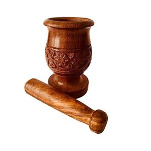 Wooden Kitchen carving Khalbatta Okhli Masher, Mortar and Pestle Set