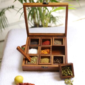 Wooden Multipurpose / Spice Masala Dabba / Dry Fruit Box with Spoon