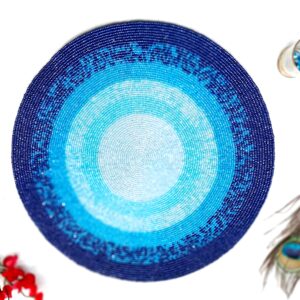 Fazzilet Handcrafted Blue Beaded Round Table Mat - Tinting design