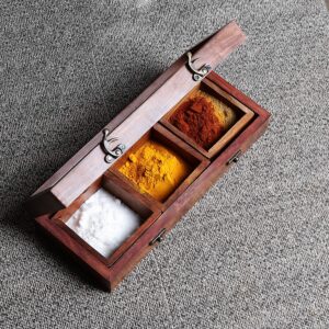 Pure Sheesham Wooden Masala Box / Spice Box with Spoon - Rectangular Design
