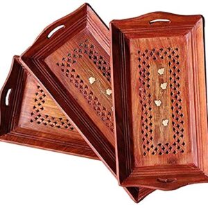 Wooden Handcarved Serving Tray / Set of 3