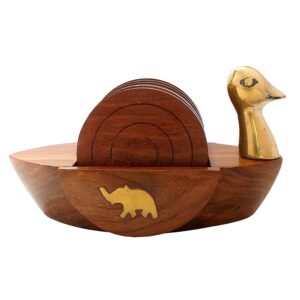 Wooden Tea Coaster Set of 6 with Duck Shaped Stand