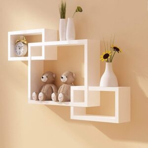 Wooden Interlock Wall Shelves- Set of 3 (White)