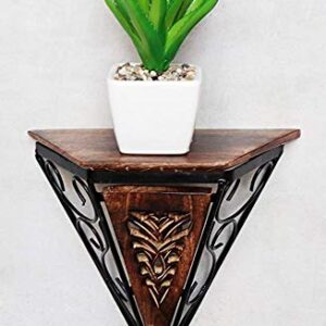 Wooden and Wrought Iron Antique Bracket V-Shape Wall Hanging Shelves (Wenge)