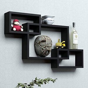 Wooden Interlock Wall Shelves- Set of 3 (Black)