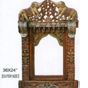 Wooden Double Elephant Carved Dazzling Wall Hanging Jharoka - (36 x 24 inches)