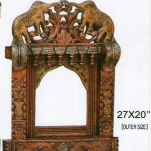 Wooden Double Elephant Carved Dazzling Wall Hanging Jharoka - (27 x 20 inches)
