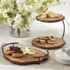 NATURAL WOOD PLATTER & CAKE STAND