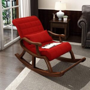 Massager Recliner Rocking Chair In Premium Sheesham Wood- Red