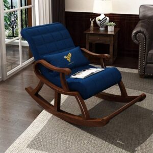 Massager Recliner Rocking Chair In Premium Sheesham Wood-Royal Blue