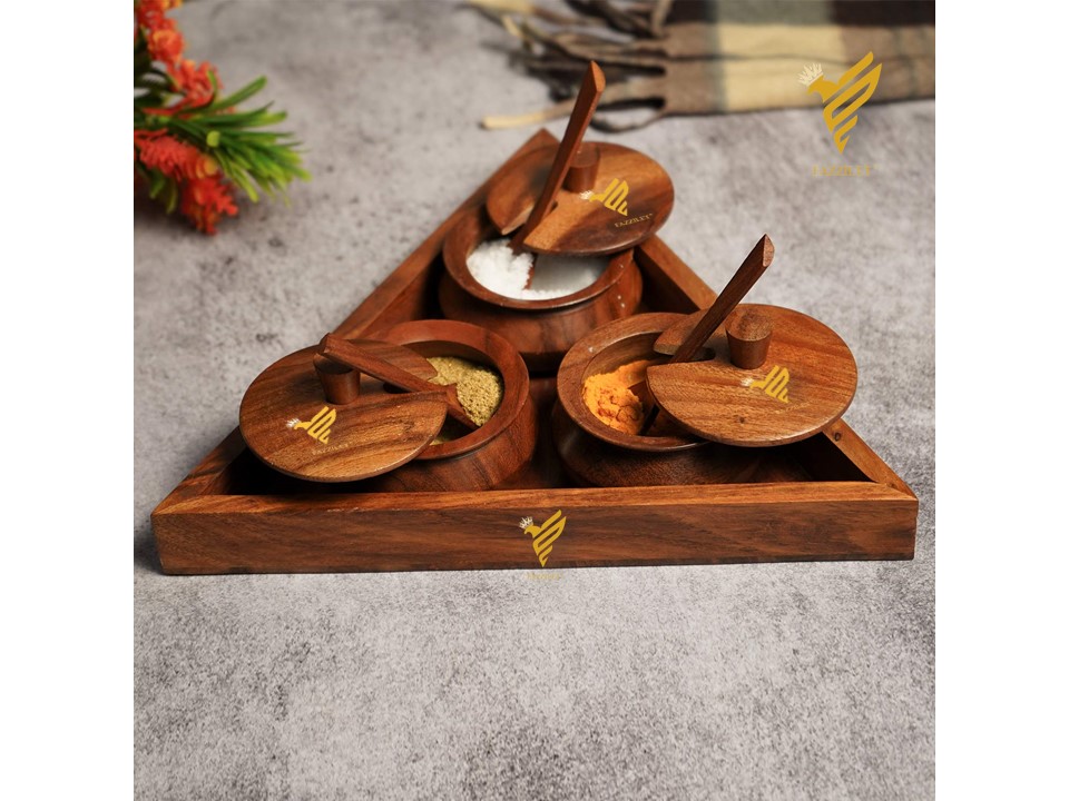 Fazzilet wooden washable spice container box jar unique round