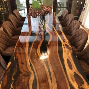 FAZZILET Epoxy Table, dining, sofa, center table top ,Custom Order, Epoxy Resin River Table, Natural Wood ( black )