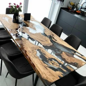 FAZZILET Handmade epoxy Dining table, Transparent Furniture Vivid Edge, Special Epoxy Wood Resin table, Home decoration, living room furniture