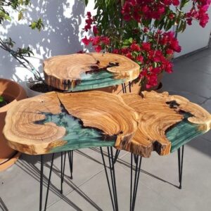 Fazzilet Epoxy Sea Green Table - Natural Finish