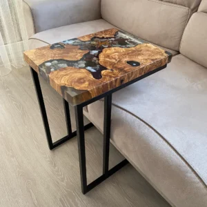 FAZZILET Epoxy Pebble Laptop Table - Natural Finish